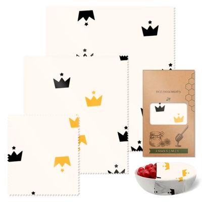 Beeswax Wraps Crown Wrapping Paper 3 PCS Set Reusable Eco-Friendly Beeswax Food Wrap for Camping, Outings, Outdoor Adventures