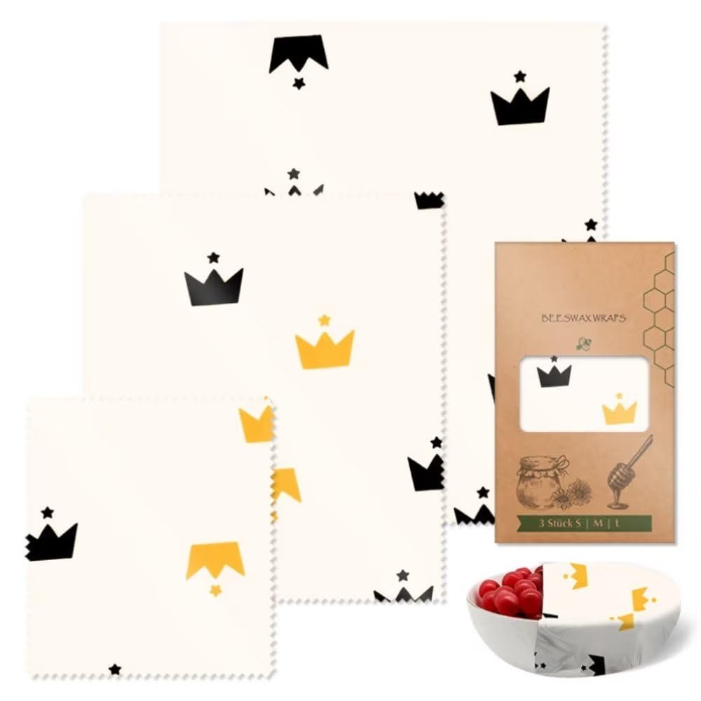 Beeswax Wraps Crown Wrapping Paper 3 PCS Set Reusable Eco-Friendly Beeswax Food Wrap for Camping, Outings, Outdoor Adventures