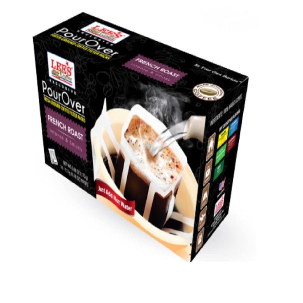 1 Pack - Lee's Coffee PourOver Exclusive Fresh Ground Coffee Filter Packs French Roast - 16 Bags per Box