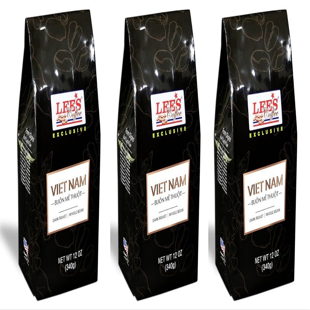 3 Packs - Lee's Coffee Whole Bean Coffee Exclusive Vietnam Buon Me Thuot Delight - 12 Oz per Bag with 3 Packs per Order - Product of USA