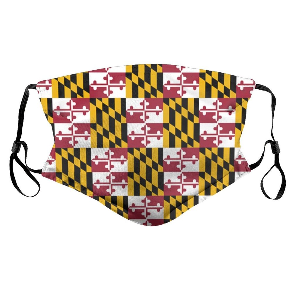 Reusable Cloth Face Masks with 2 Filters Maryland-Flag-Pride Washable Face Covering Small Black