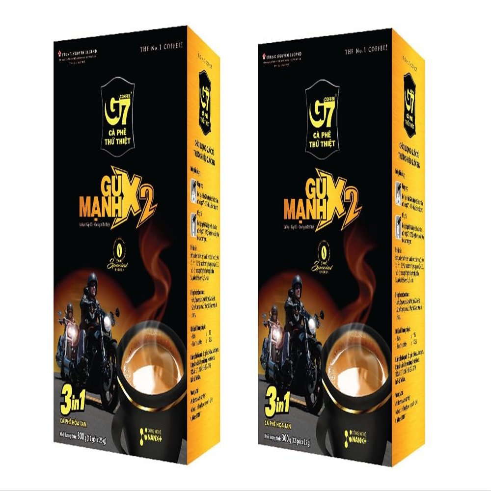 2 Packs - Instant Double Dark Strong Milk Coffee 3 in 1 - Ca Phe Sua Hoa Tan Dam Dac Manh Gap 2-12 Bags per Box with 2 Boxes per Order