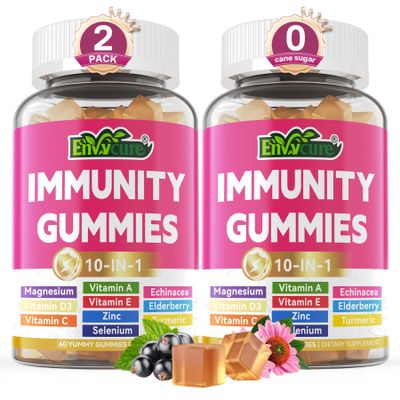 10 in 1 Immune Support Supplement Gummies, w/Echinacea, Elderberry Vitamin C and Zinc, Selenium, Vitamin D3 5000IU, Magnesium, Daily Immune Booster Multivitamin, for Antioxidant Bone Energy, 2 Pack