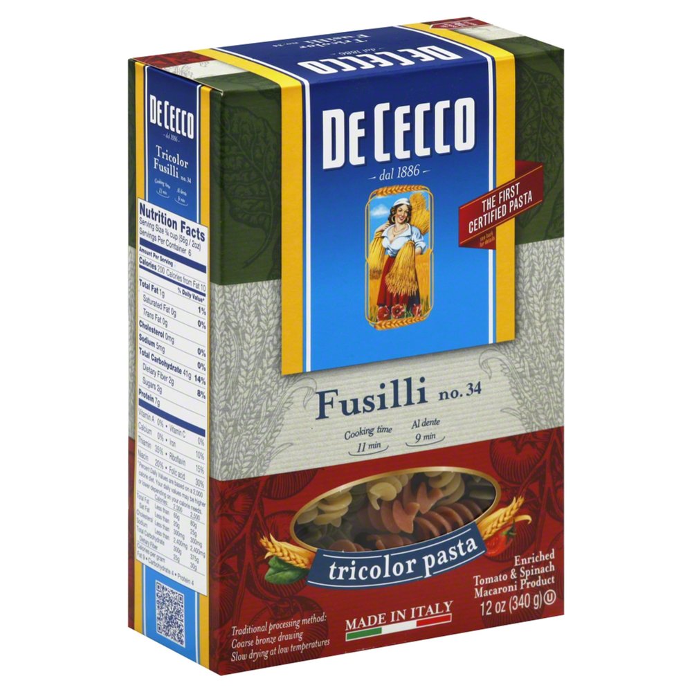 De Cecco Tricolor Fusilli Pasta, 12 Ounces (Pack Of 12)