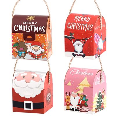 12pcs Christmas Gift Boxes Christmas Candy Boxes Santa Cookie Boxes Treat Boxes with Handles for Xmas Party Favors Supplies