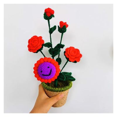 Decorative Bouquet Hand Knitting Flower Rose Sunflowers Lily Bonsai Indoor Decoration Potted Plants Imitation Flowers Gift for Housewarming Party Home Decoration (Color : B 1PC)