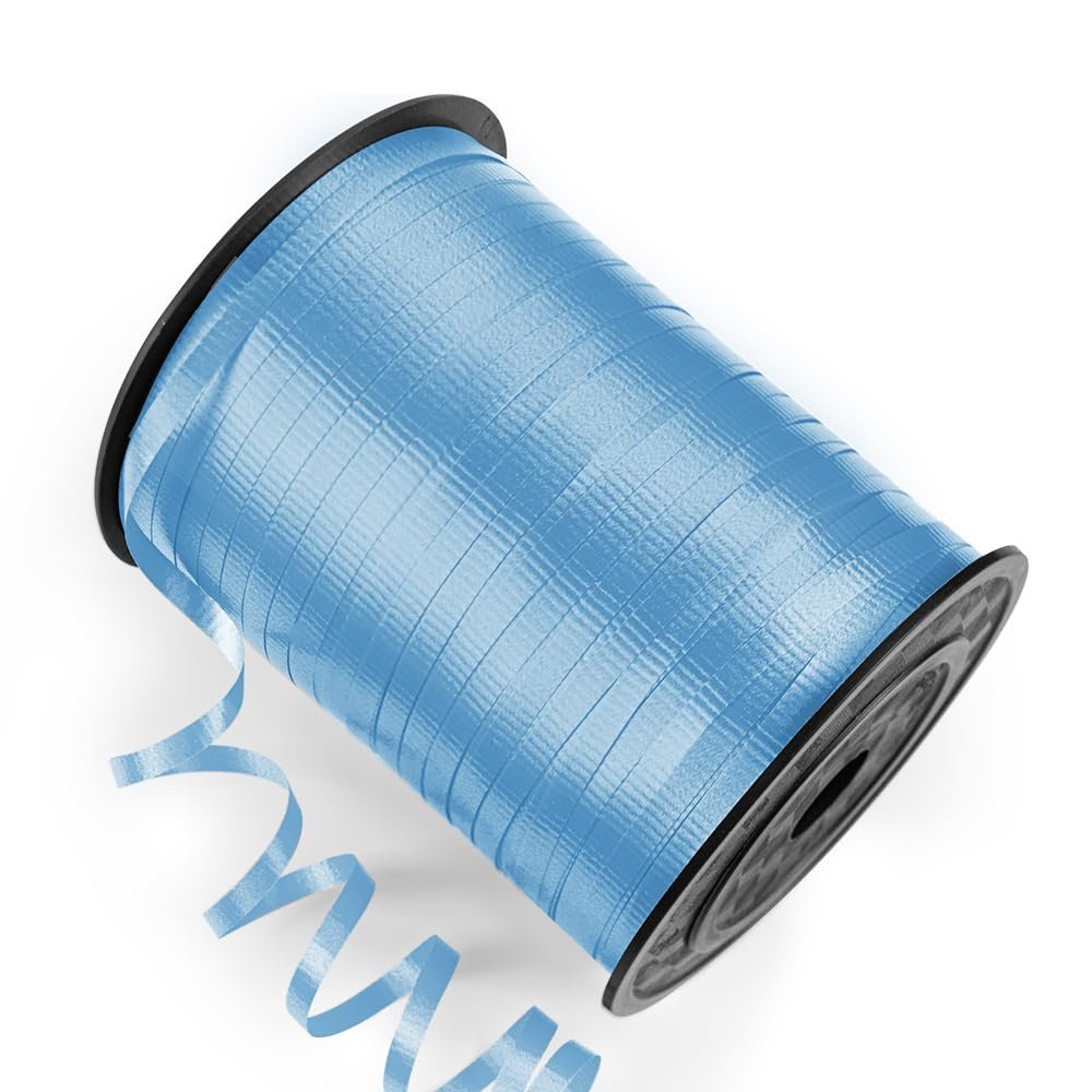 Isaspire 500 Yards Curling Ribbon with Spool, 1/5" Wide Crimped Texture Curling Ribbons - Perfect for Gift Box Wrapping, Birthday Party Decorations, and Balloon String Ribbon, in Sky Blue