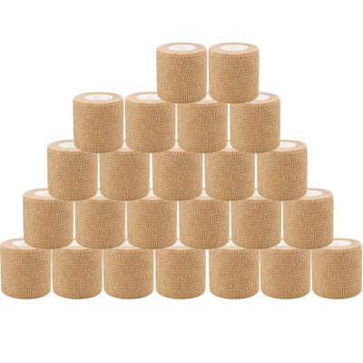 24 Pack Self Adherent Cohesive Bandage Wrap 2" x 5 Yards First Aid Tape, Vet Wrap for Dogs Non Woven Rolls Elastic Self Adhesive Tape for Sports, Wrist and Ankle Sprains (Flesh)