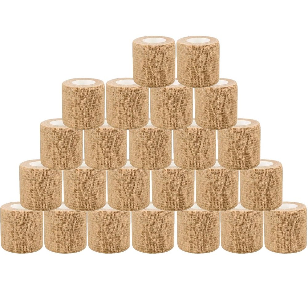 24 Pack Self Adherent Cohesive Bandage Wrap 2" x 5 Yards First Aid Tape, Vet Wrap for Dogs Non Woven Rolls Elastic Self Adhesive Tape for Sports, Wrist and Ankle Sprains (Flesh)