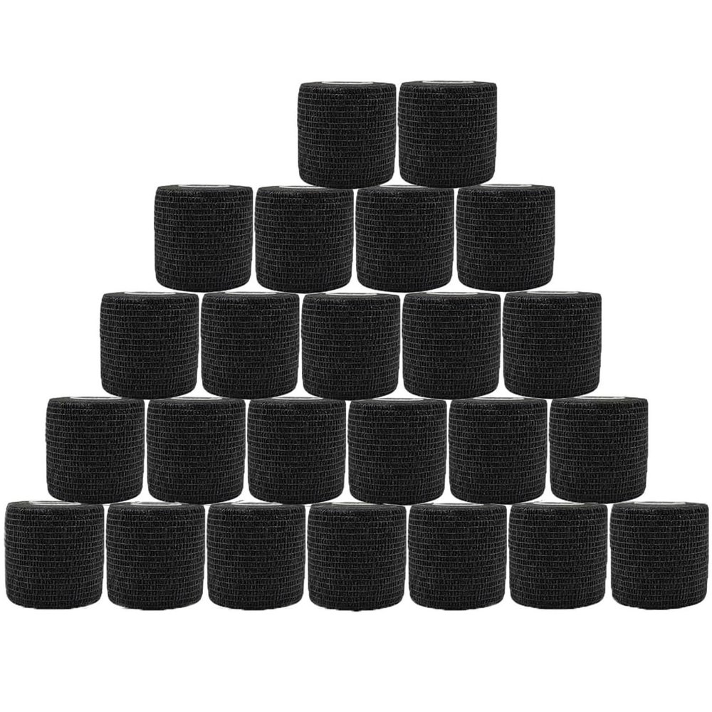 24 Pack Self Adhesive Bandage Wrap 2 Inch x 5 Yards Non-Woven Bandage,Vet Wrap Breathable Elastic Self-Adherent Tape for Stretch Athletic, Sports, Wrist, Ankle (Black)