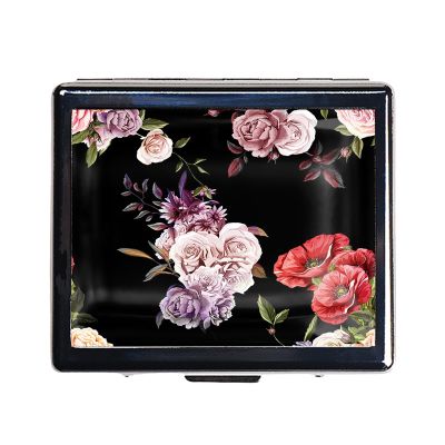 7 Days Chromed Shiny Silver Pill Organizer with Mirror Inside Has 8 Separate Compartments Rectangle 7 Days Pill Box Pill Case (Poppy and Roses)