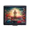 7 Days Chromed Shiny Silver Pill Organizer with Mirror Inside Has 8 Separate Compartments Rectangle 7 Days Pill Box Pill Case (Lighthouse Stained Glass) view 1