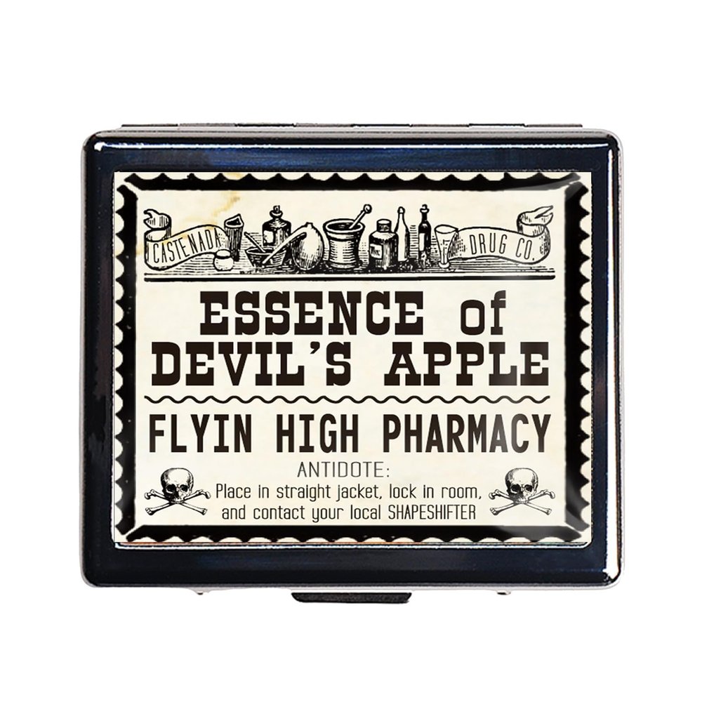 7 Days Chromed Shiny Silver Pill Organizer with Mirror Inside Has 8 Separate Compartments Rectangle 7 Days Pill Box Pill Case (Essence of Devil's Apple)