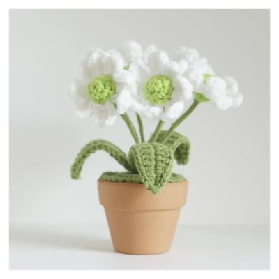Decorative Bouquet Purple Artificial Bonsai Car Decoration Flower DIY Hand Knitting Decoration Simulation Flower Pot Crochet Bonsai Daisy Home Decoration (Color : White Green 1PC)