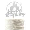 Arthsdite Castle Birthday Cake Topper, Castle Theme Birthday Party Decoration, Princess Prince Happy Birthday Cake Decoration - Silver Glitter view 1