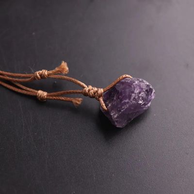 HXSCOO Raw Natural Carnelian Fluorite Stone Pendant Necklace Healing Energy Jewelry Adjustable Rope Pendant (Color : Amethyst)