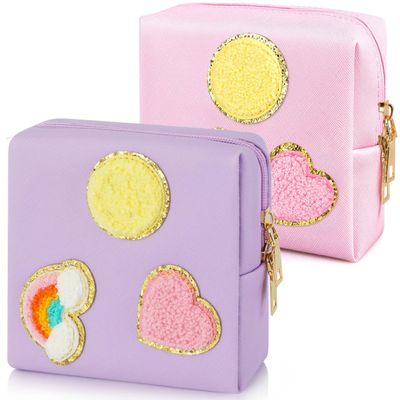 CekPo 2 Pack Period Bag, PU Leather Sanitary Napkin Storage Bag for Feminine Pads Liners Tampons and Reusable Pads,Functional Sanitary Pads Pouches First Period Kit for Women Ladies Gift