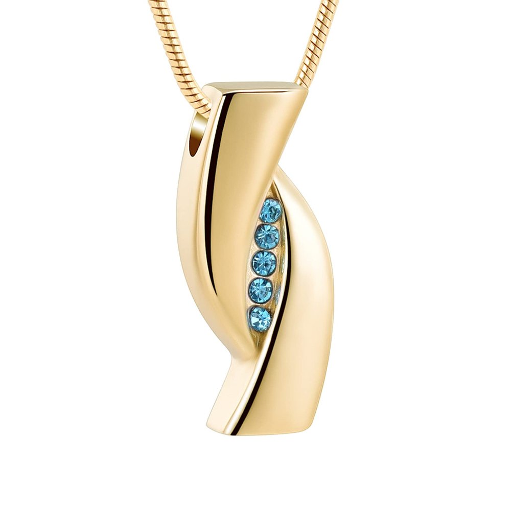 BIAIHQIE Hold Light Blue Crystal Stainless Steel Cremation Pendant For Ashes Holder Memorial Urn Necklace For Women,1