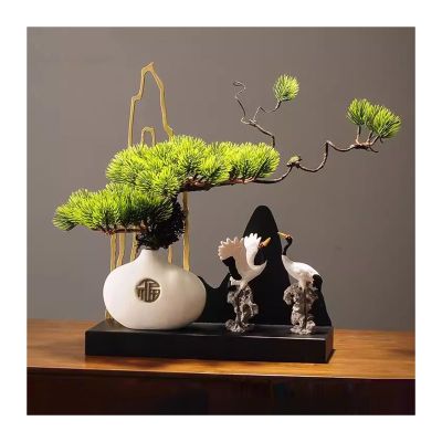 GRFIT Artificial Bonsai Welcome Pine Tree Bonsai Simulation Pine Bonsai Decoration Zen Living Room Decoration Gateway Cabinet Office Fake Plant Decoration