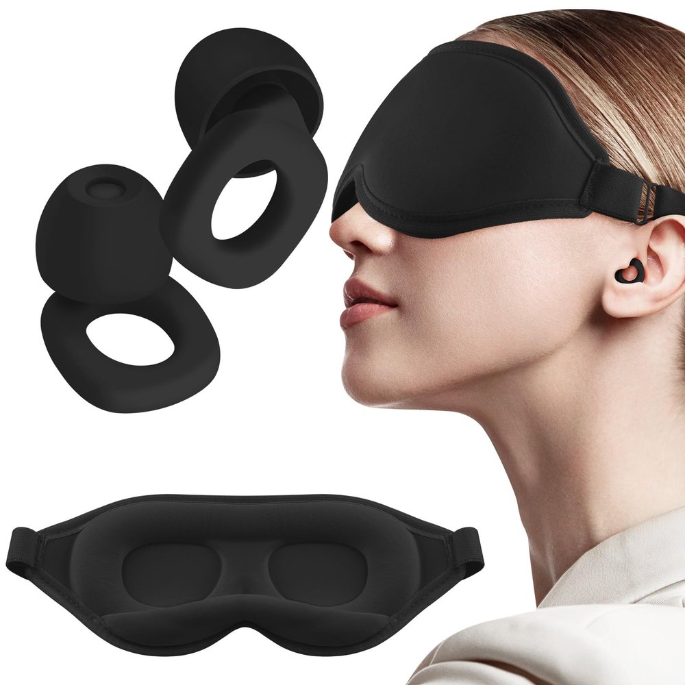 Audree Earplugs-Sleep Eye Mask Set - Noise Reduction Earplugs and Light Blocking Sleep Mask for Peaceful Sleep | Ideal for Sleep,Travel,Napping,Meditation,Shift Work,Red (Black)