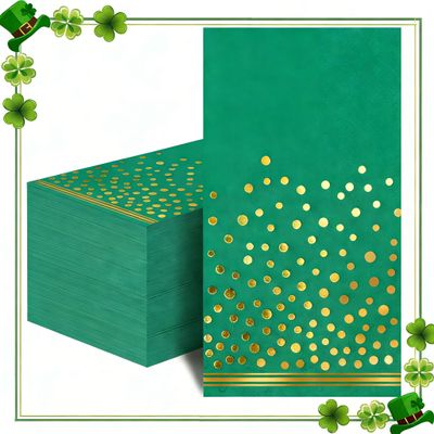 100 Pcs Green Paper Napkins - Gold Dot Party Napkins Disposable Green Dinner Napkins for Birthday Bathroom Wedding St. Patrick's Day Party Supplies