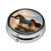 Sunsets Lake Horses Print Round Pill Box 3 Compartment Medicine Pill Case Portable Pill Container for Daily Medicine Supplement Vitamin view 2