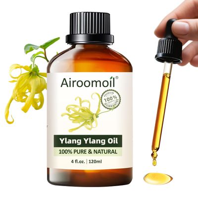 Airoomoil Ylang Ylang Essential Oil for Diffuser & DIY Use, 100% Pure Natural Floral Aroma, Large 4 fl oz Bottle for Daily Diffusing, Candle & Soap Making, Blending with Other Essential Oils