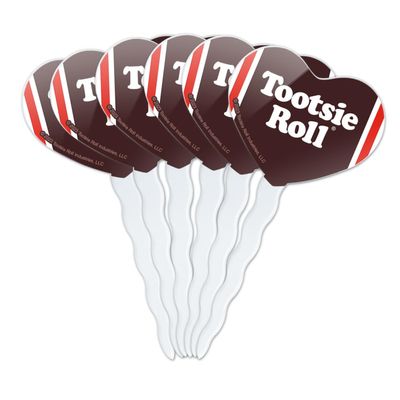 Tootsie Roll Wrapper Heart Love Cupcake Picks Toppers Decoration Set of 6