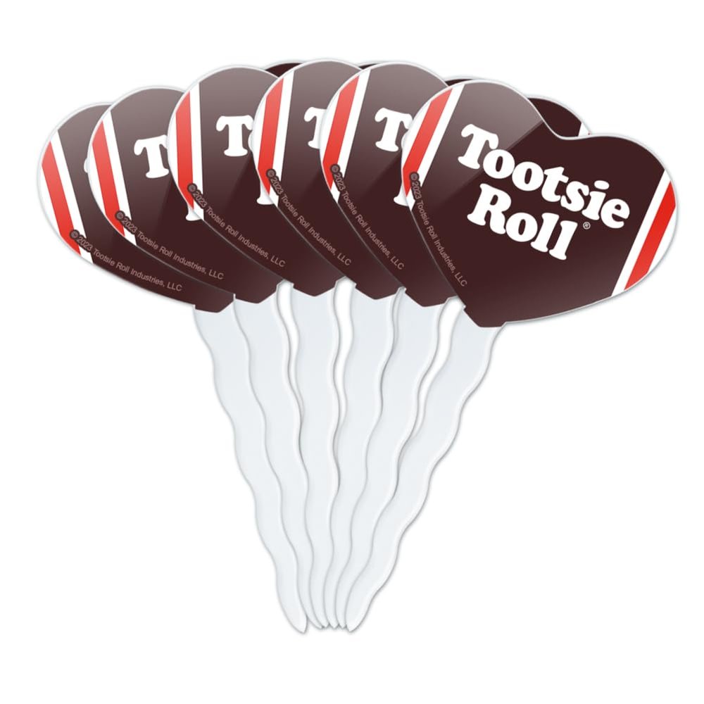 Tootsie Roll Wrapper Heart Love Cupcake Picks Toppers Decoration Set of 6