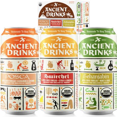 ANCIENT DRINKS Apple Cider Vinegar Electrolyte Drink with Probiotics Organic Hydration Beverage Variety Pack (Posca, Switchel, Sekanjabin) ACV Sports Drink with Natural Vitamins 16 oz Cans, 12 Pack