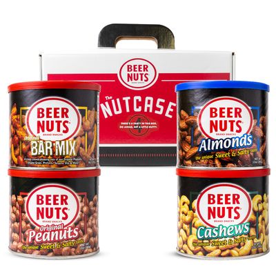 Beer Nuts Brand Snacks, Original Nutcase, Perfect for Gifting, Original Peanuts, Original Bar Mix, Cashews, Almonds, Sweet & Spicy Bar Mix, Resealable Cans, Snackin' Since 1953 (Pack of 4)
