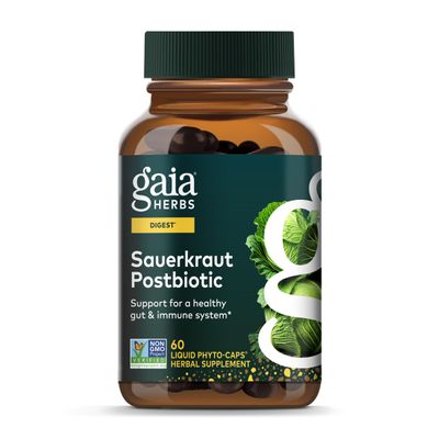 Gaia Herbs Sauerkraut Postbiotic - Natural Gut Health & Immune Support Supplement - Made with Fermented Sauerkraut - Free from Dairy, Soy & Gluten - 60 Vegan Capsules (30 Servings)