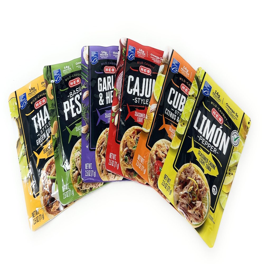 Wild Caught HEB Seasoned Chunk Light Tuna Variety Pack - pack of 6