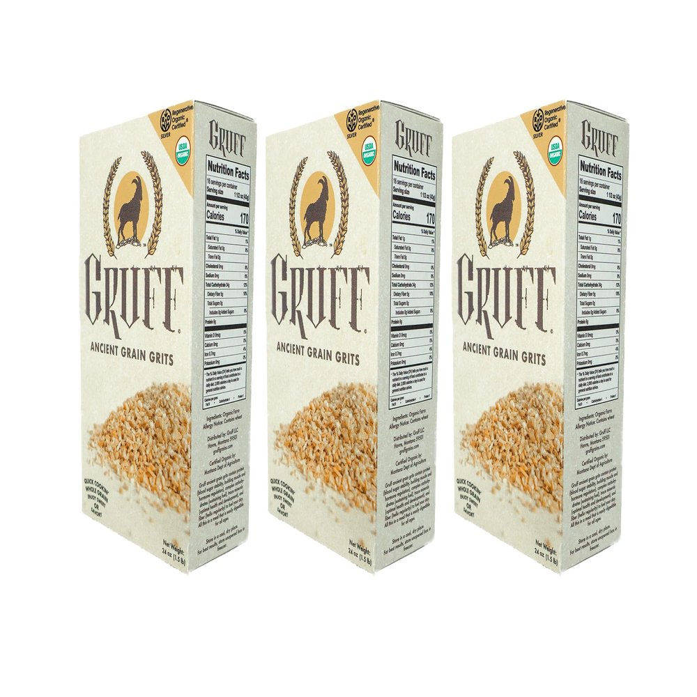 3 pack Ancient Grain Grits 24 oz box, Cracked Farro Grits, USDA Organic, Regenerative Organic Certified, Source Verified, Montana Grown, Prepare Sweet or Savory, 100% Whole Grain