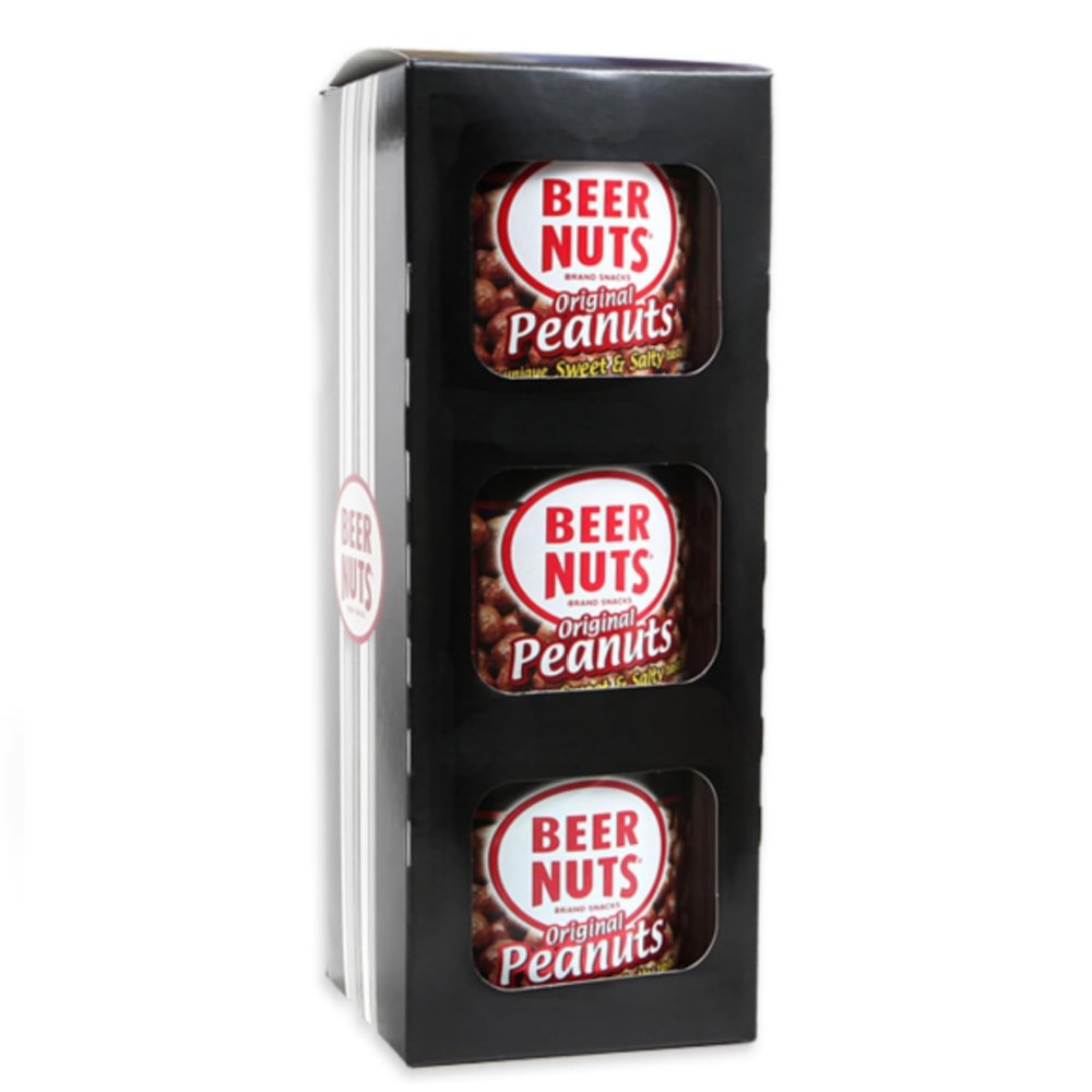 BEER NUTS Original Peanuts Trio - Travel Size Sweet & Salty Bar Nuts - Gluten Free, Kosher, Low Sodium Peanut Snacks Made In The USA - 3 Pack Resealable Cans, 36oz