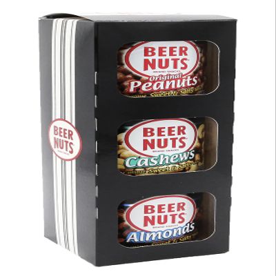 BEER NUTS The Nuts Nutstack Trio - Original Peanuts, Cashews and Mixed Nuts - Travel Size Sweet & Salty Bar Nuts - Gluten Free, Kosher, Low Sodium Snack Made In The USA - 3Pack Resealable Cans,36.5oz