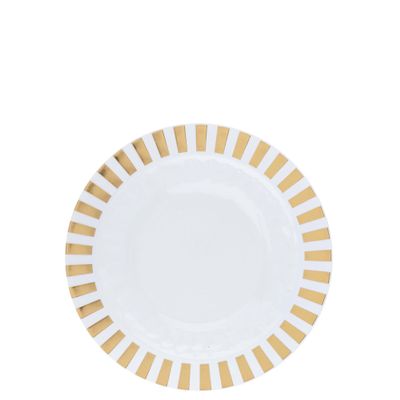 EcoQuality 10" inch Round White Plastic Plates with Gold Linear Design - Disposable China Like Party Plates, Heavy Duty Dinner Plates, Salad Plate, Dessert, Wedding, Serveware (90)