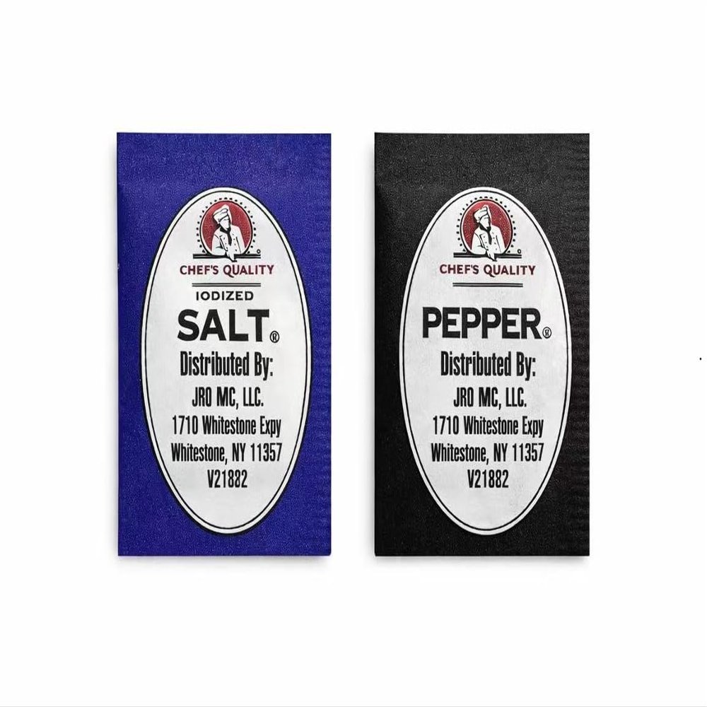 500 Iodized Salt Packets and 500 Pepper Packets Combo, Total 1000 Individual Wrapped Packets, 500 of Each, For Travel, Camping, Everyday Use