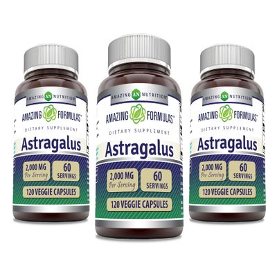 Amazing Formulas Astragalus 2000 mg Per Serving Capsules Supplement | Made from Pure Astragalus Membranaceus Plant Root Extract | Non-GMO | Gluten Free (120 Count | 3 Pack)