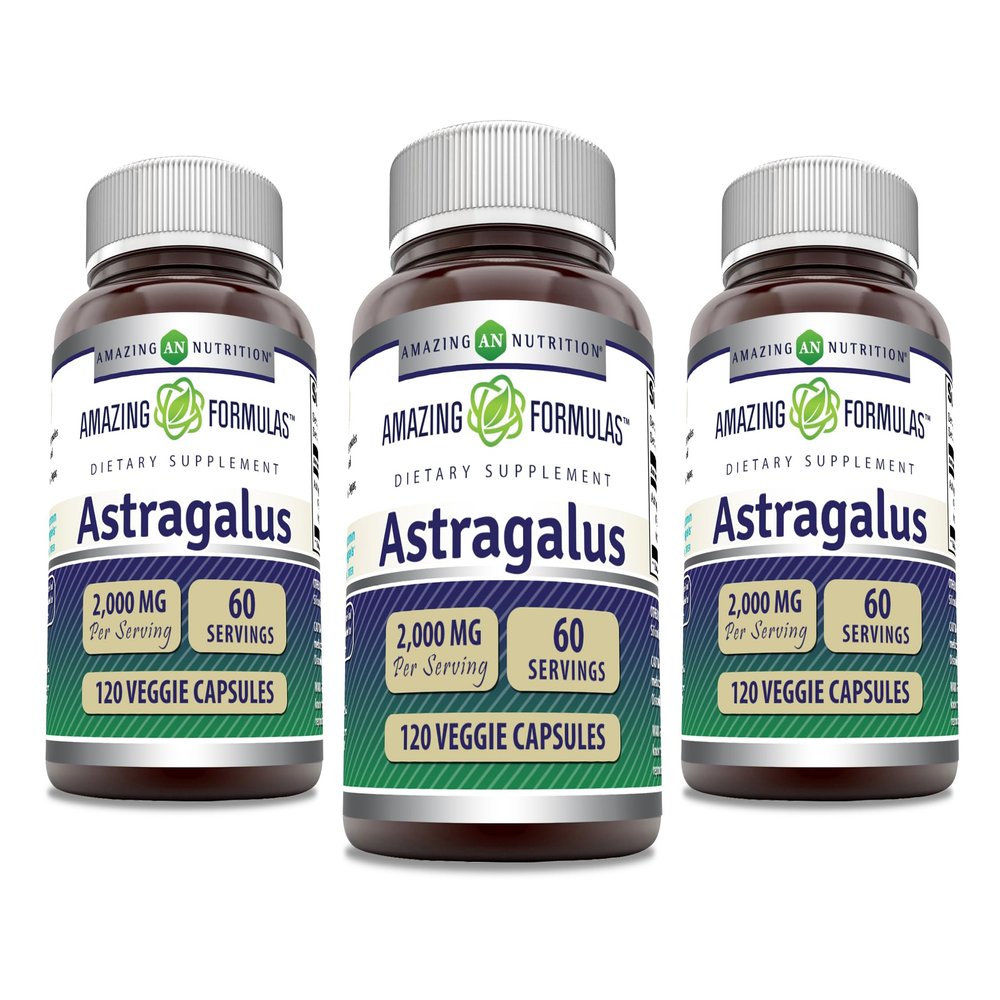 Amazing Formulas Astragalus 2000 mg Per Serving Capsules Supplement | Made from Pure Astragalus Membranaceus Plant Root Extract | Non-GMO | Gluten Free (120 Count | 3 Pack)
