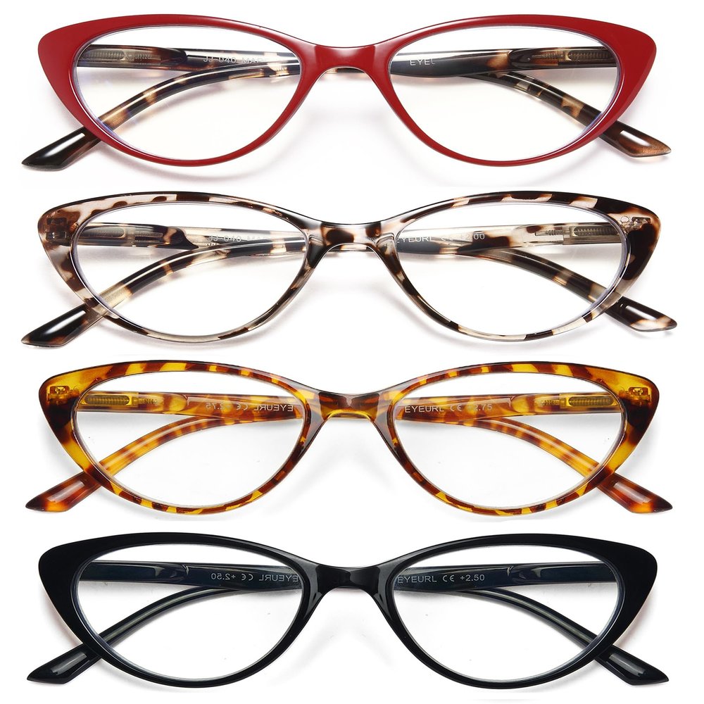 EYEURL 4-Pack Cat Eye Reading Glasses for Women Blue Light Blocking Fashion Computer Glasses Anti-Glare Cat Eye Readers For Women,1.5
