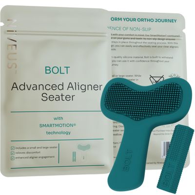 BOLT Aligner Seaters (Set of 2) Aligner Chewies for Invisalign, FSA HSA Approved Orthodontic Clear Aligner Chewys with Non-Slip Design and Hygienic Handle Green