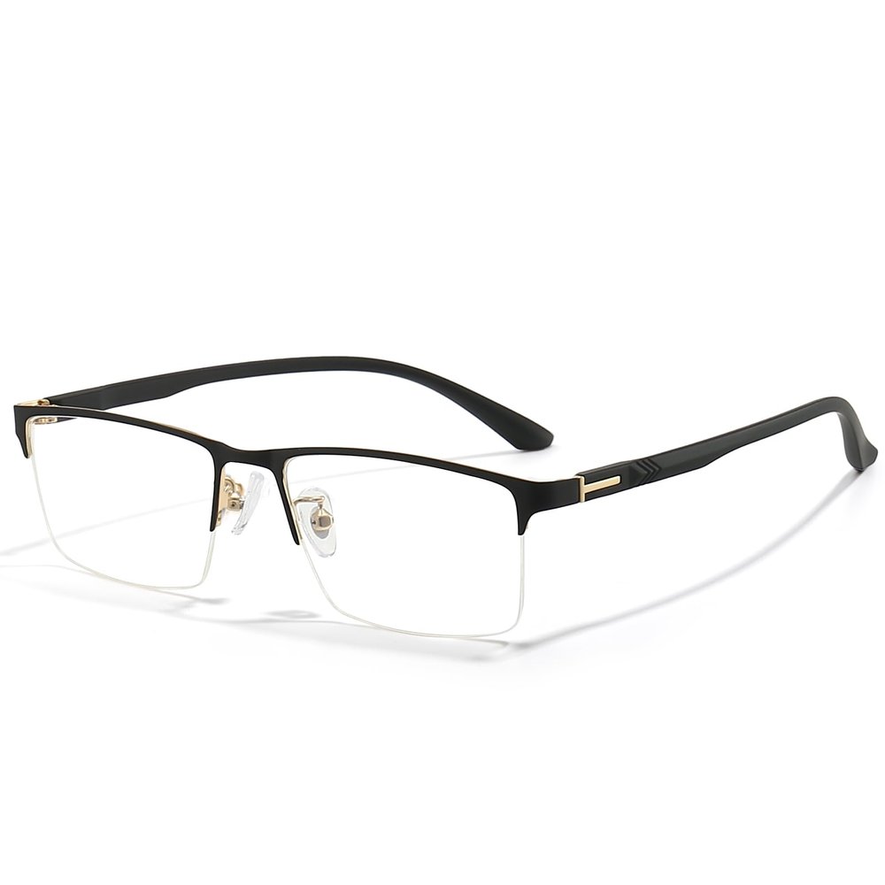 ANRRI Blue Light Glasses for Men Semi Rimless Glasses Lightweight Metal Frame Computer Gaming UV Blocking Black-Gold Eyewear