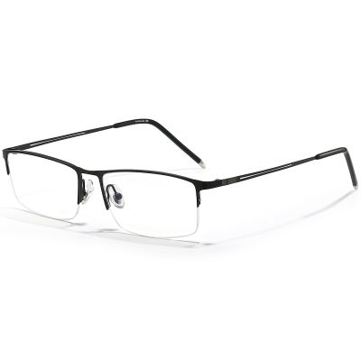 ANRRI Blue Light Glasses Mens Rectangle Semi Rimless Glasses Computer Gaming glasses for men Lightweight Titanium Black Eyewear