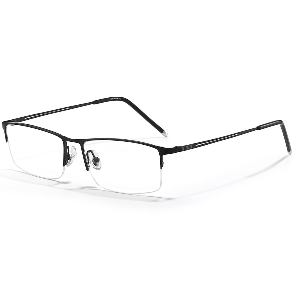 ANRRI Blue Light Glasses Mens Rectangle Semi Rimless Glasses Computer Gaming glasses for men Lightweight Titanium Black Eyewear