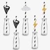 24Pcs Weather Theme Paper Straws Tornado Theme Birthday Party Decorations Baby Shower Bachelorette Party Decoration Black Gold Silver Glitter view 1