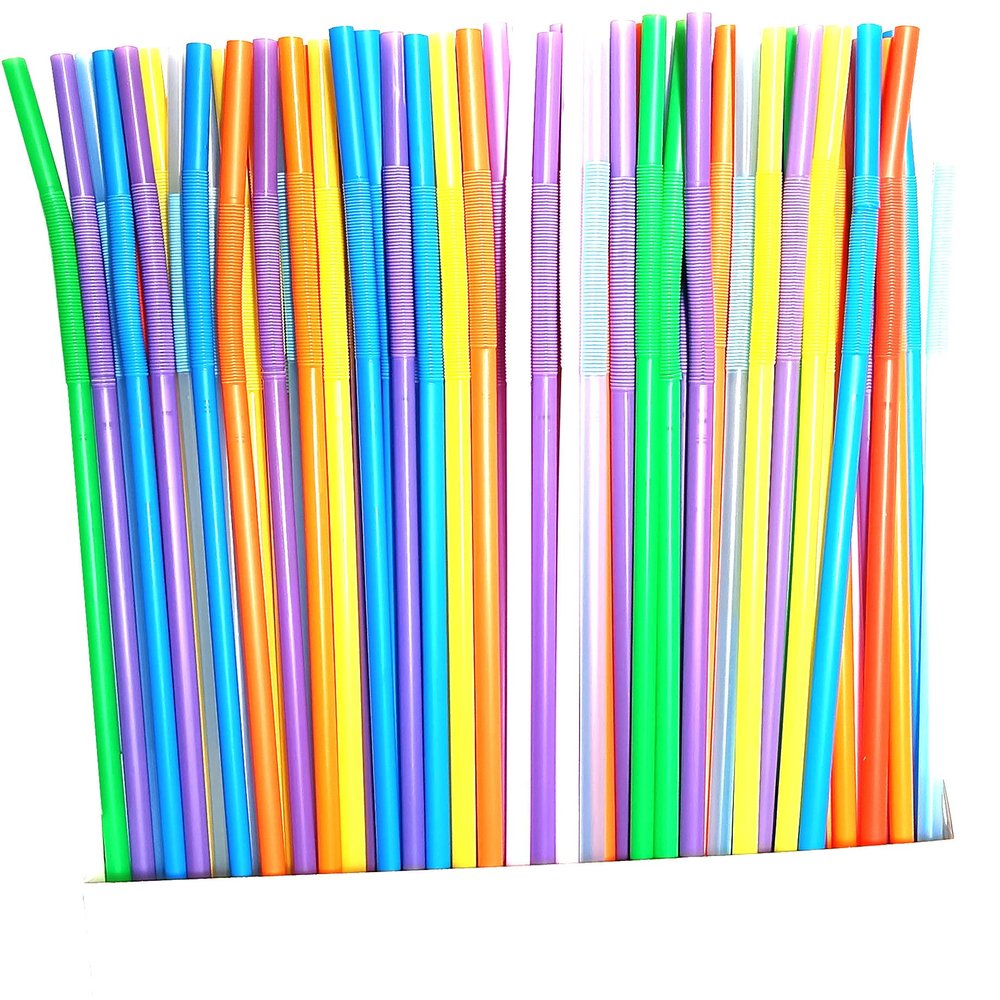 Aqibera BPA-Free 10.2''/26cm Long, =6mm, Extensible Disposable Plastic Drinking Straws - 100 Pcs Colorful, Multi Colors - Straws for Party, Cocktail, Juice, Milkshake, Picnic, Camping