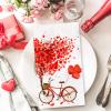100 Pack Valentine Guest Napkins Red Heart Tree Bicycle Print Paper Dinner Napkins Sweet Decorative Disposable Hand Napkins for Party Tableware Supplies, 13 x 15.7 Inch view 3