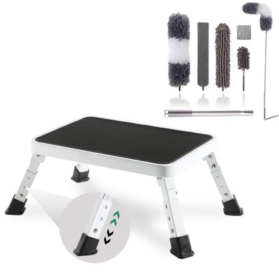 Adjustable Folding Step Stools & Microfiber Duster Kit 6 Pcs