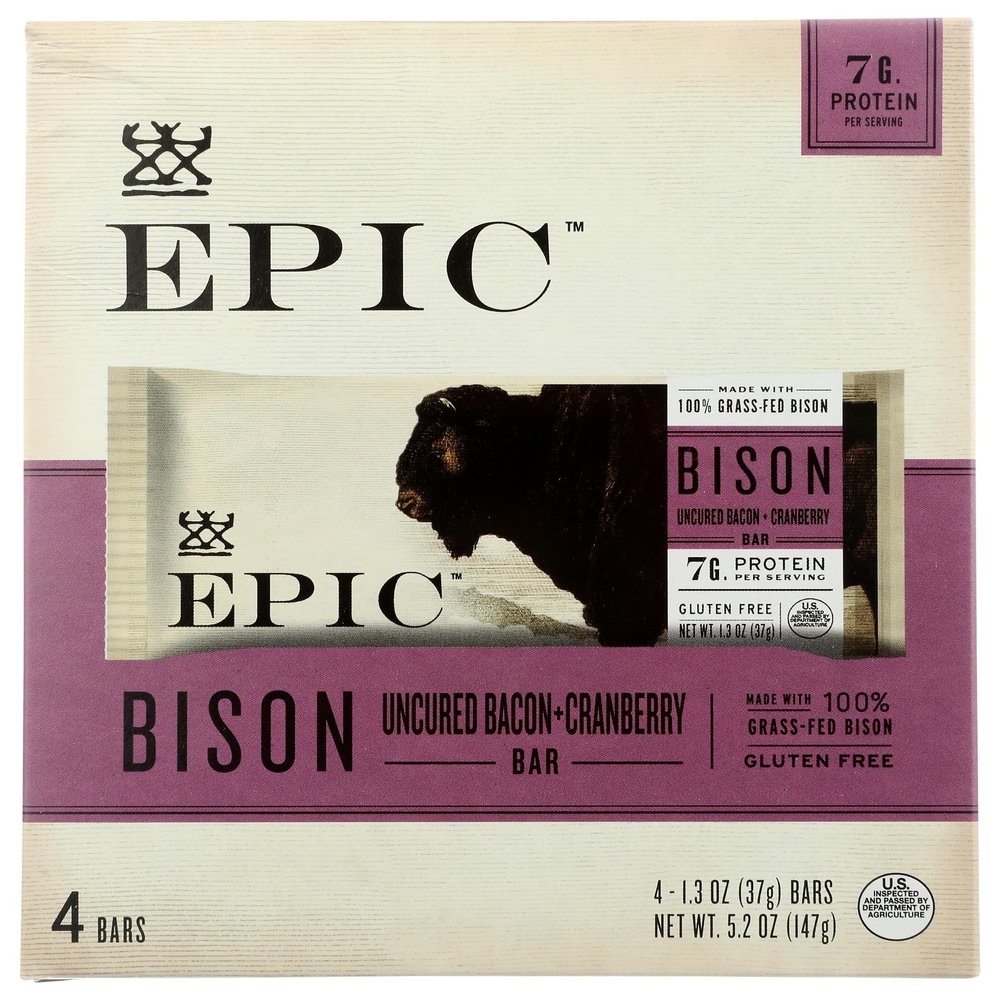 Epic Bacon & Cranberry Bison Bar, 4 Packs, Gluten Free, 5.2 Ounces (Pack Of 8)